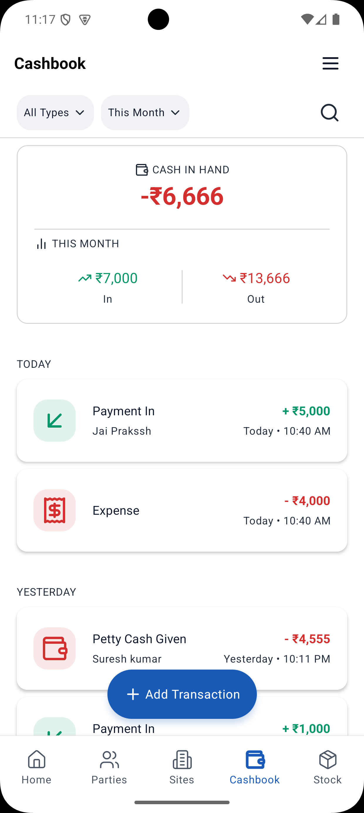 Yojo cashbook and payment tracking