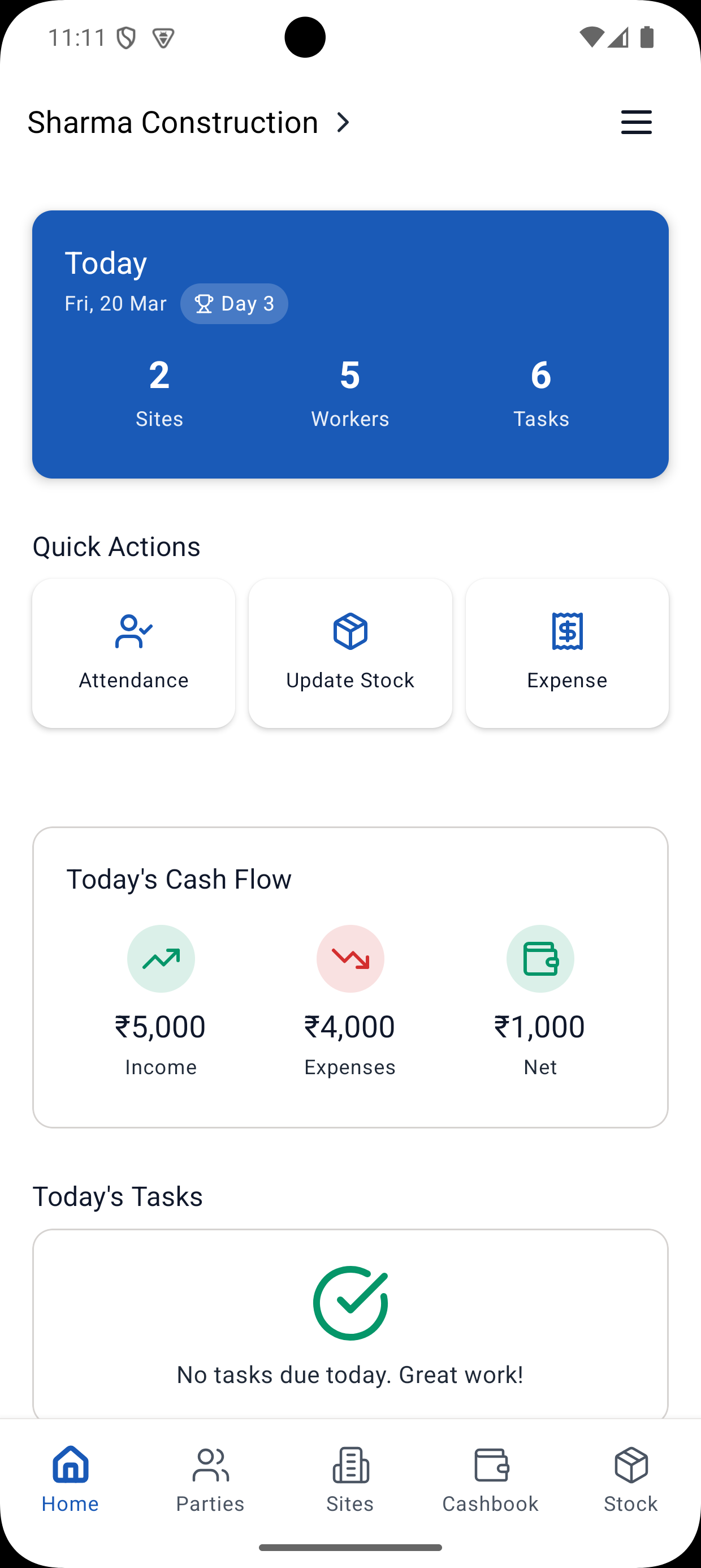 Yojo construction app dashboard